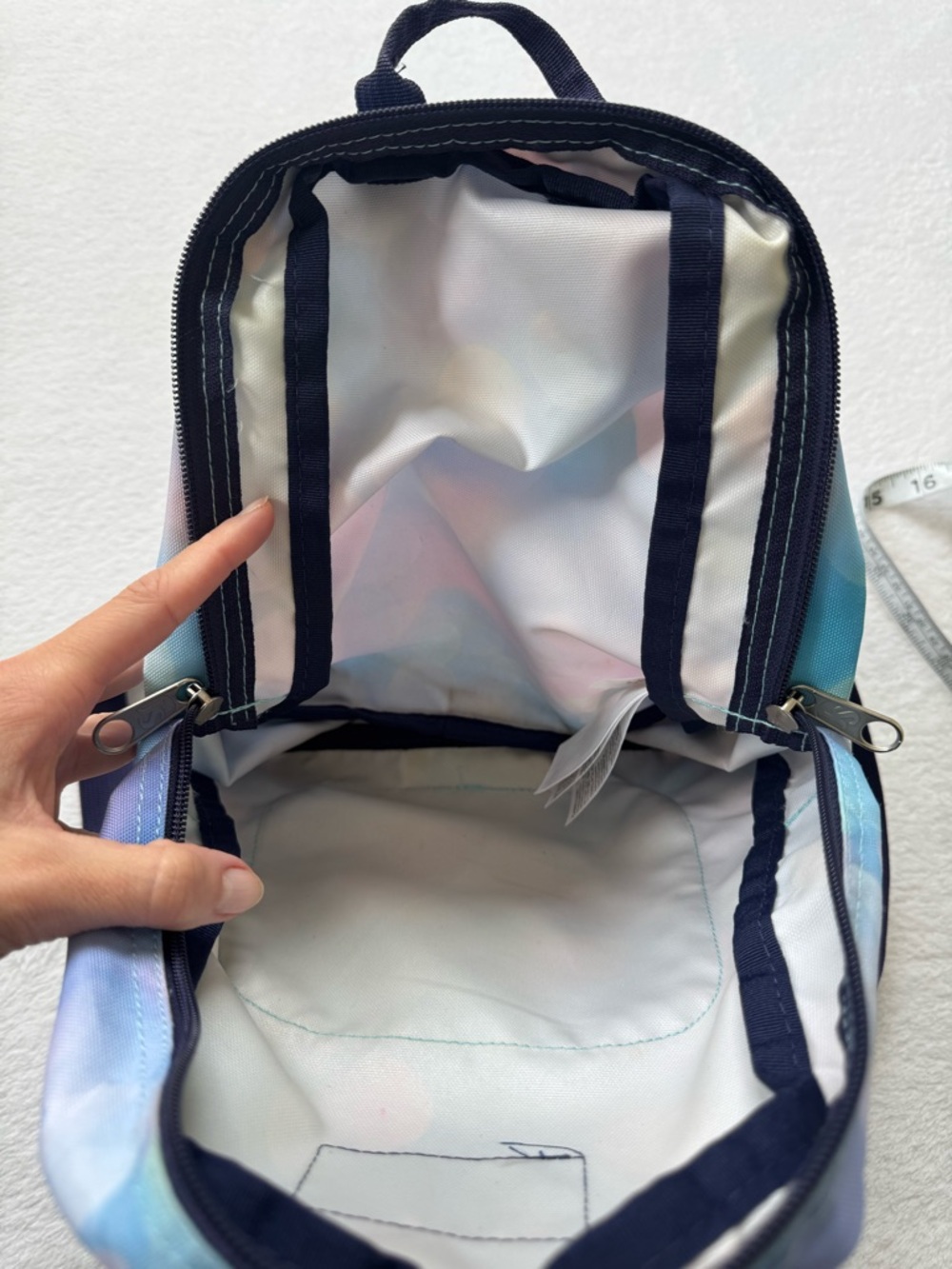 Jansport Mini Backpack in Pastel Blue, Pink, Lavender Bubble Print - Picture 6 of 7
